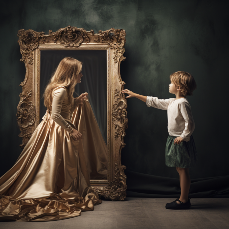 Parent and child looking in a mirror - narcissist